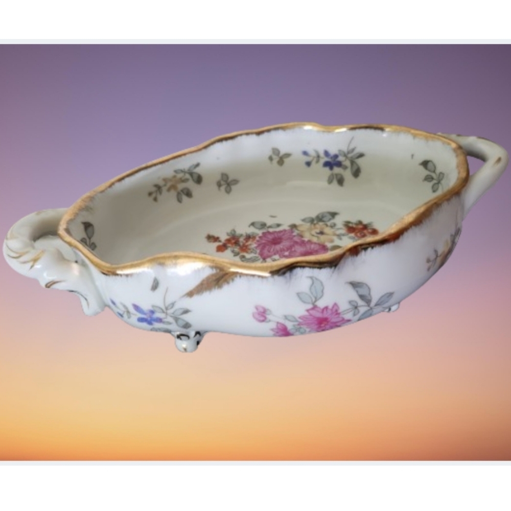 Oval Footed Porcelain Bowl Handle Andrea by Sadek M610 Vintage